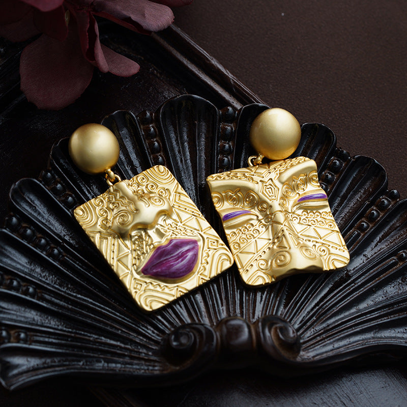 Asymmetric Golden Portrait Earrings