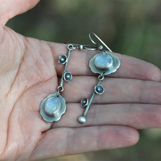 Asymmetric Moonstone Flower Earrings