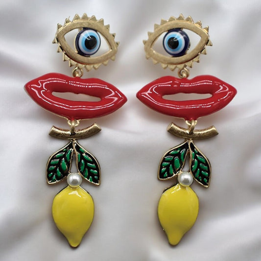 Evil Eye Lemon Lips Earrings