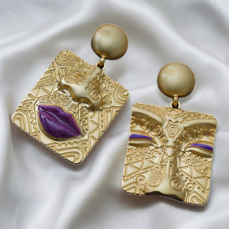 Asymmetric Golden Portrait Earrings