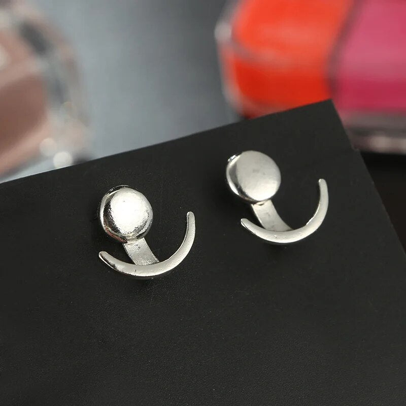 Geometric Round Moon Earrings