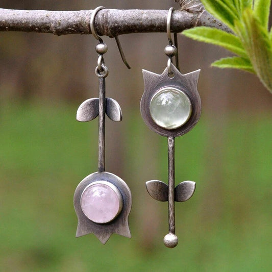 Asymmetrical Lotus Stone Earrings