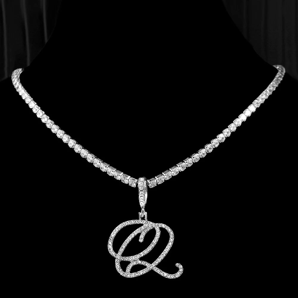 Crystal Cursive Initial Necklace