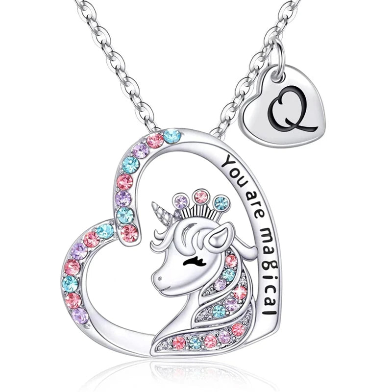 Unicorn Heart Initial Necklace