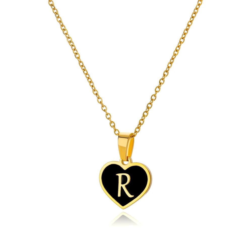 Initial Letter Black Heart Necklace