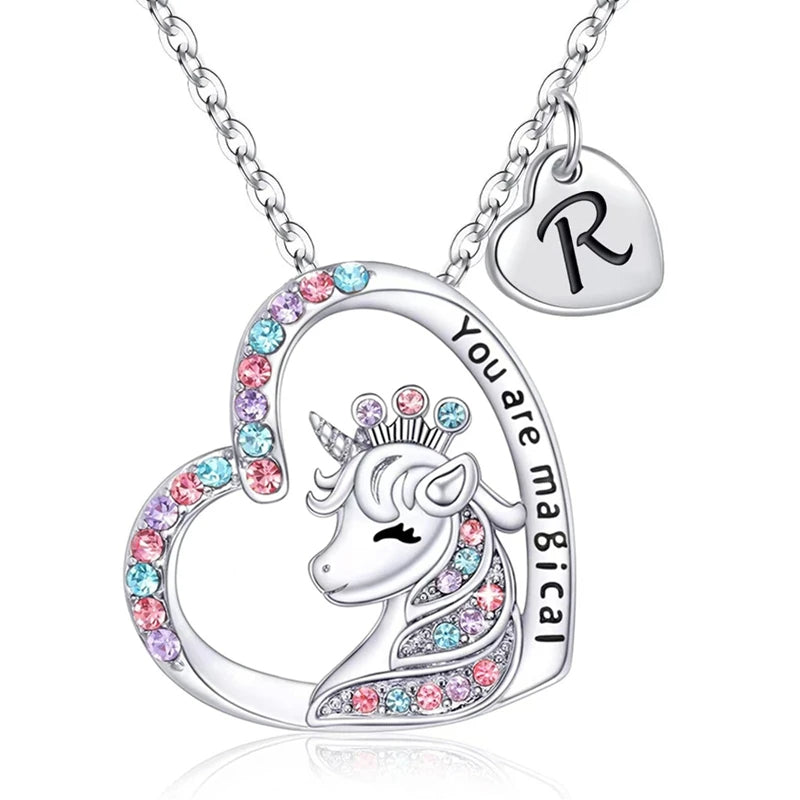 Unicorn Heart Initial Necklace