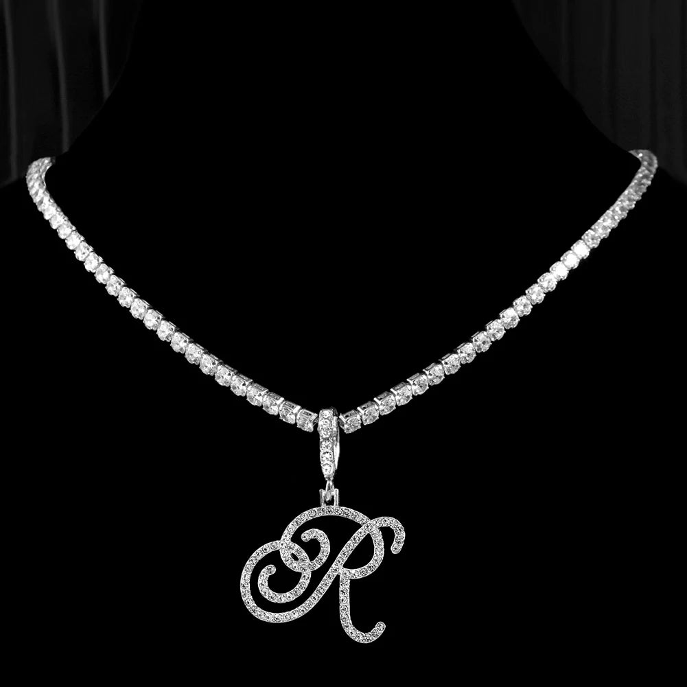 Crystal Cursive Initial Necklace