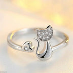 Crystal Cat Heart Ring