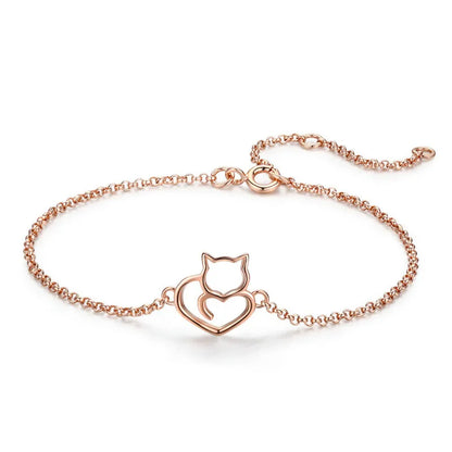 Silver Heart Cat Bracelet