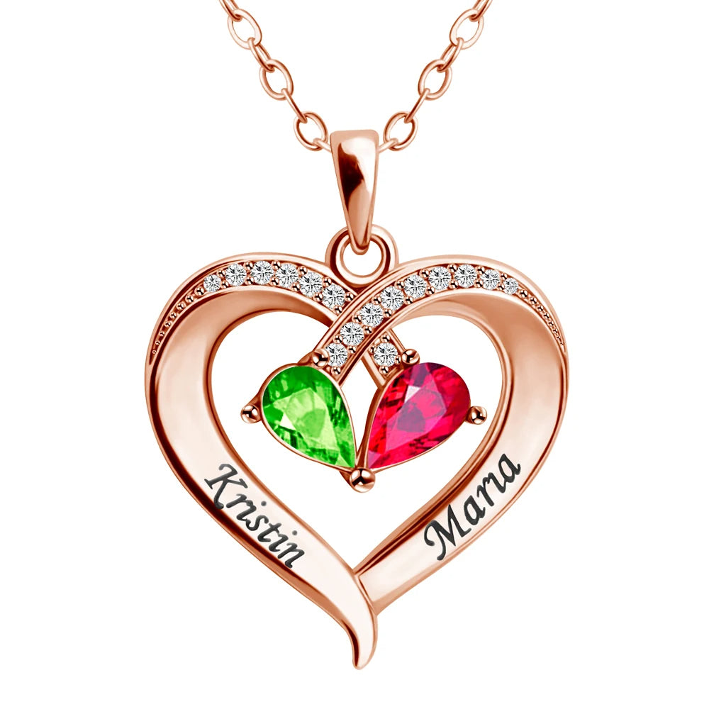 Custom Heart Birthstone Name Necklace