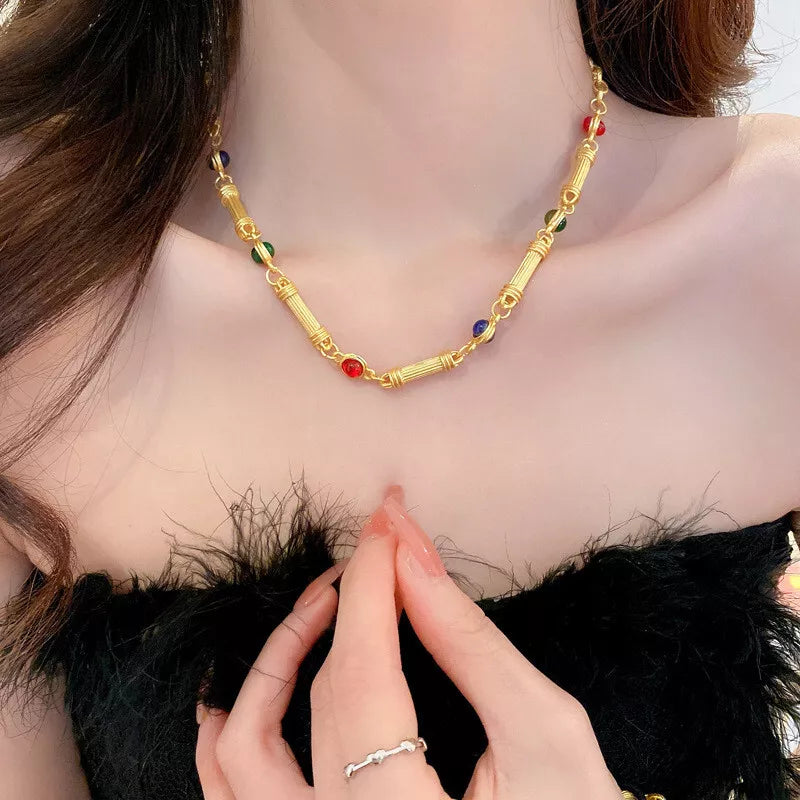 Round Gold Inlaid Necklace & Bracelet Set