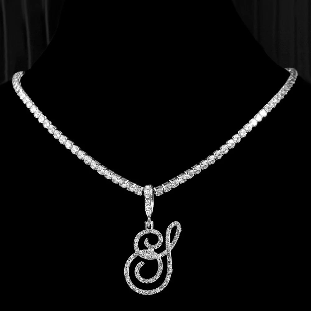 Crystal Cursive Initial Necklace