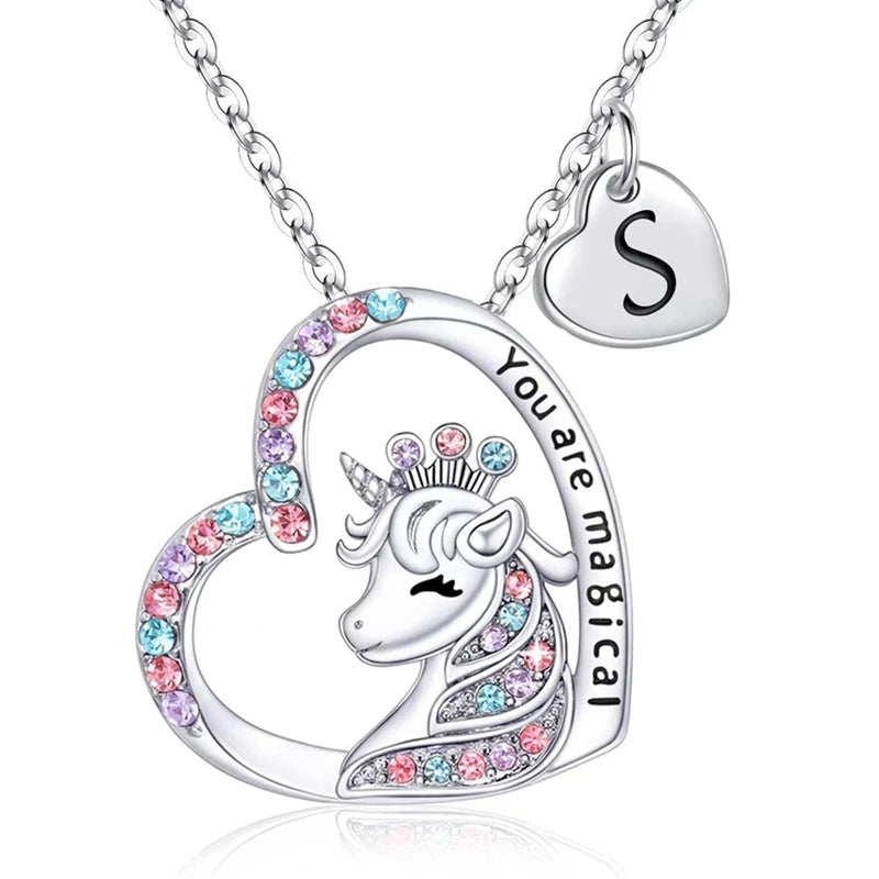 Unicorn Heart Initial Necklace