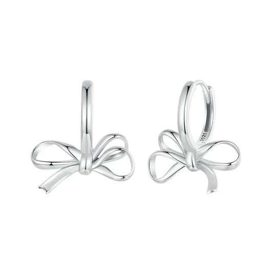 Silver Bow Drop Earrings