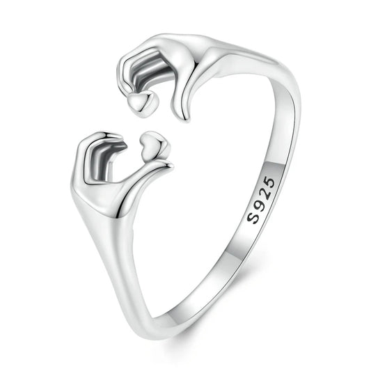 Sterling Silver Hand Heart Ring