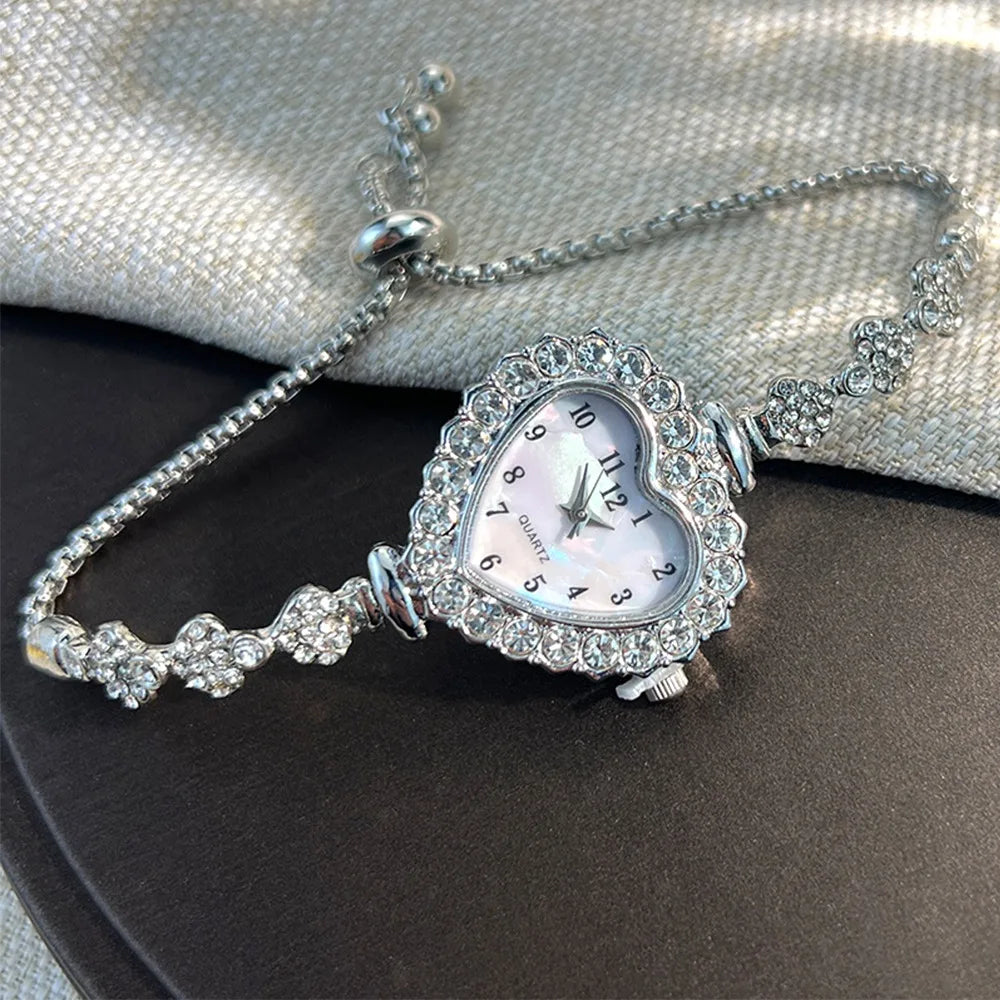 Rhinestone Studded Heart Watch
