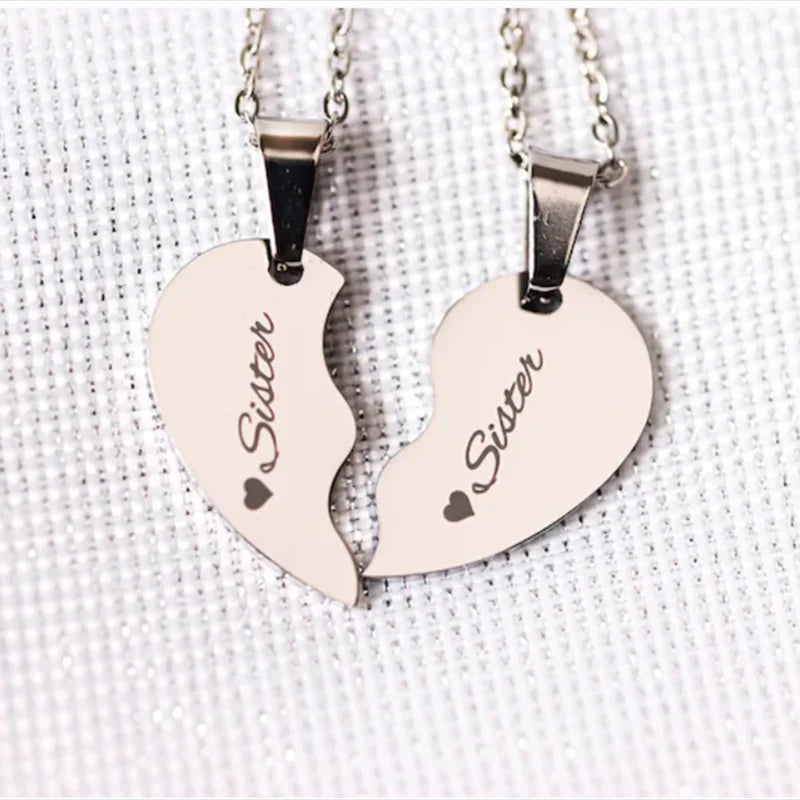 Personalized Split Heart Couple Necklace