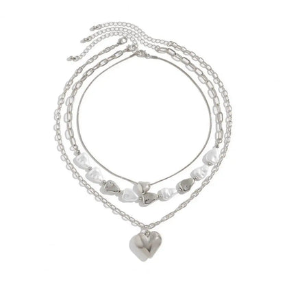 3 PCS Pearl Tassel Heart Choker Necklace