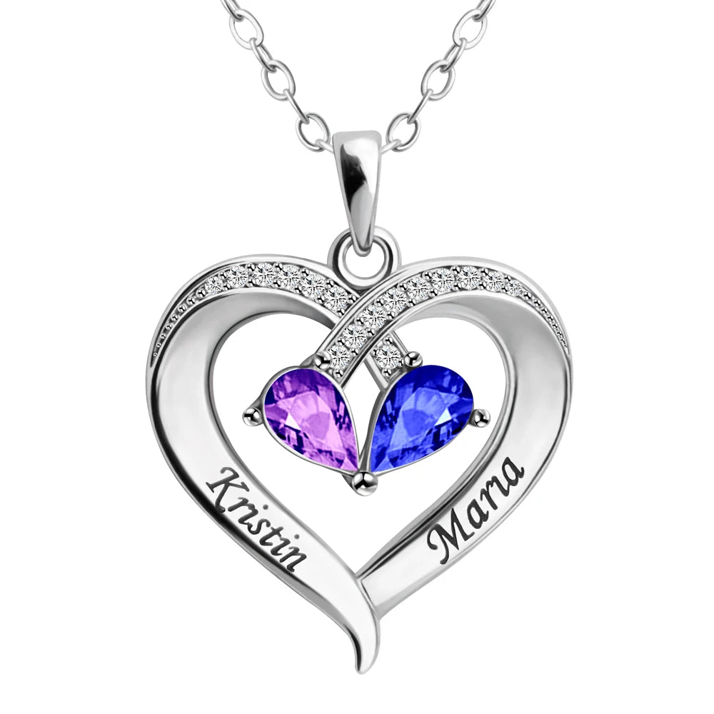 Custom Heart Birthstone Name Necklace