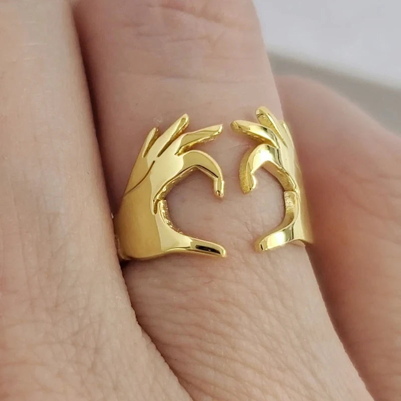 Double Hand Heart Ring