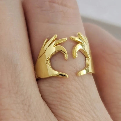 Double Hand Heart Ring