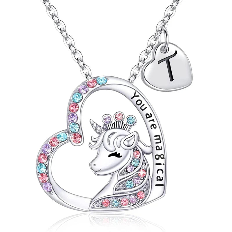 Unicorn Heart Initial Necklace