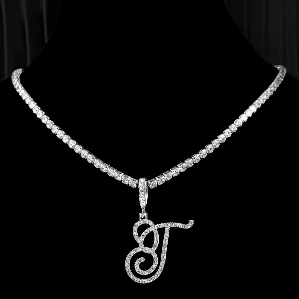 Crystal Cursive Initial Necklace