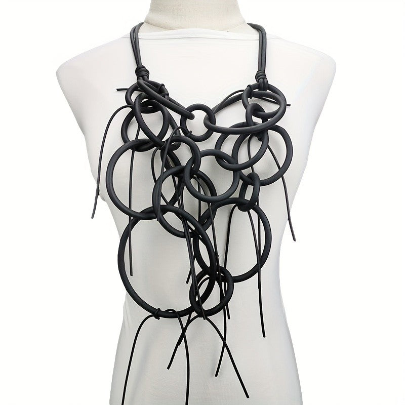 Asymmetric Black Loop Necklace