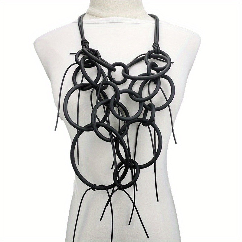 Asymmetric Black Loop Necklace