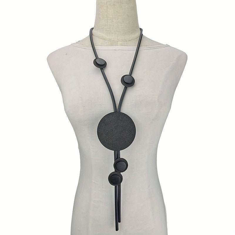 Asymmetric Black Circle Y-Necklace