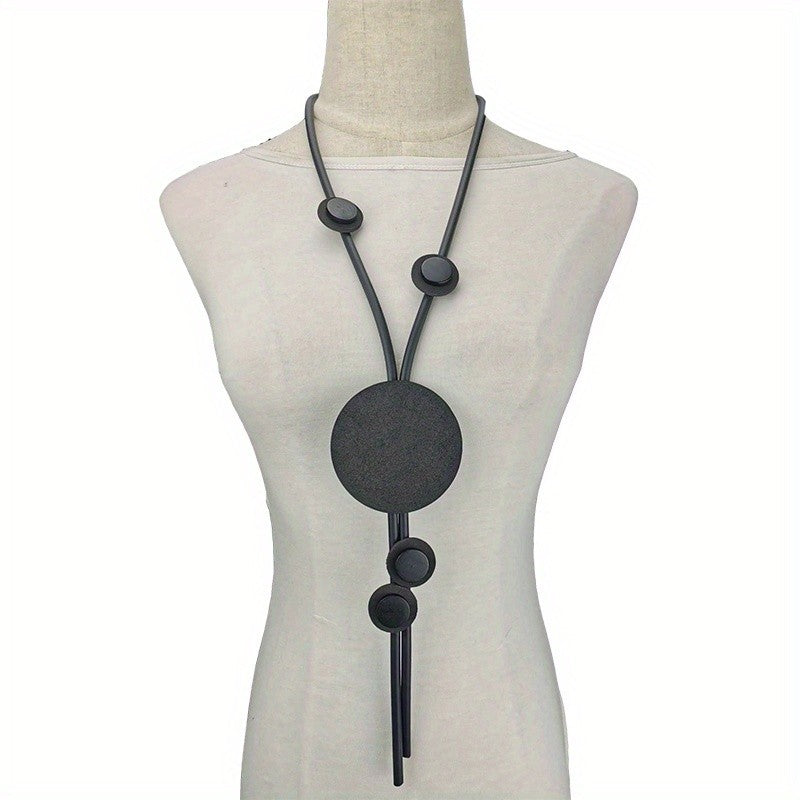 Asymmetric Black Circle Y-Necklace