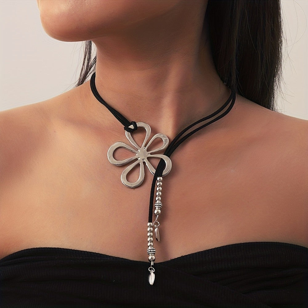 Flower Leather Choker Necklace