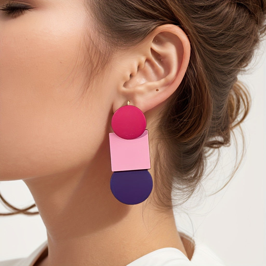 Geometric Stacked Color Block Earrings