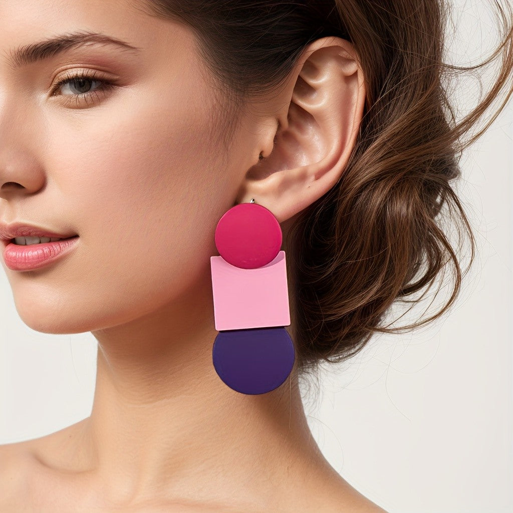Geometric Stacked Color Block Earrings