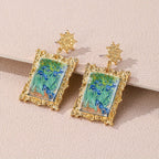 Vintage Rectangle Floral Drop Earrings