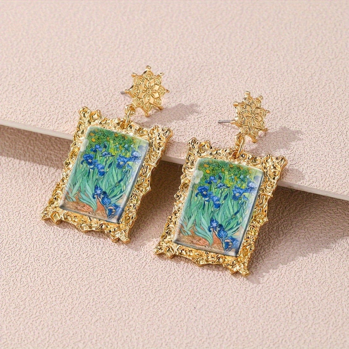 Vintage Rectangle Floral Drop Earrings