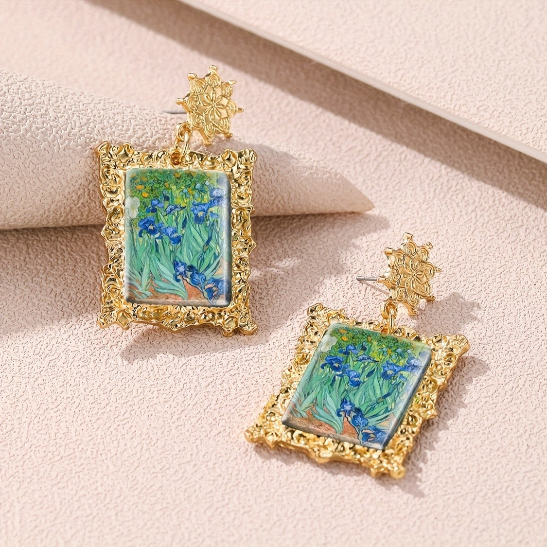 Vintage Rectangle Floral Drop Earrings