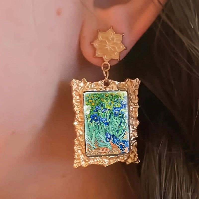 Vintage Rectangle Floral Drop Earrings