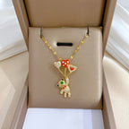 Gold Bear Balloon Rhinestone Necklace