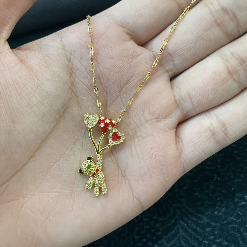 Gold Bear Balloon Rhinestone Necklace