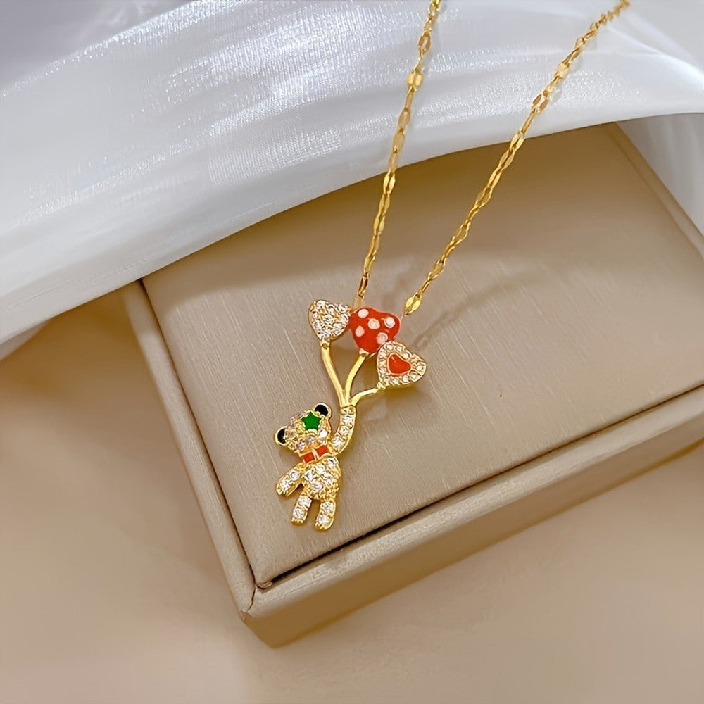 Gold Bear Balloon Rhinestone Necklace