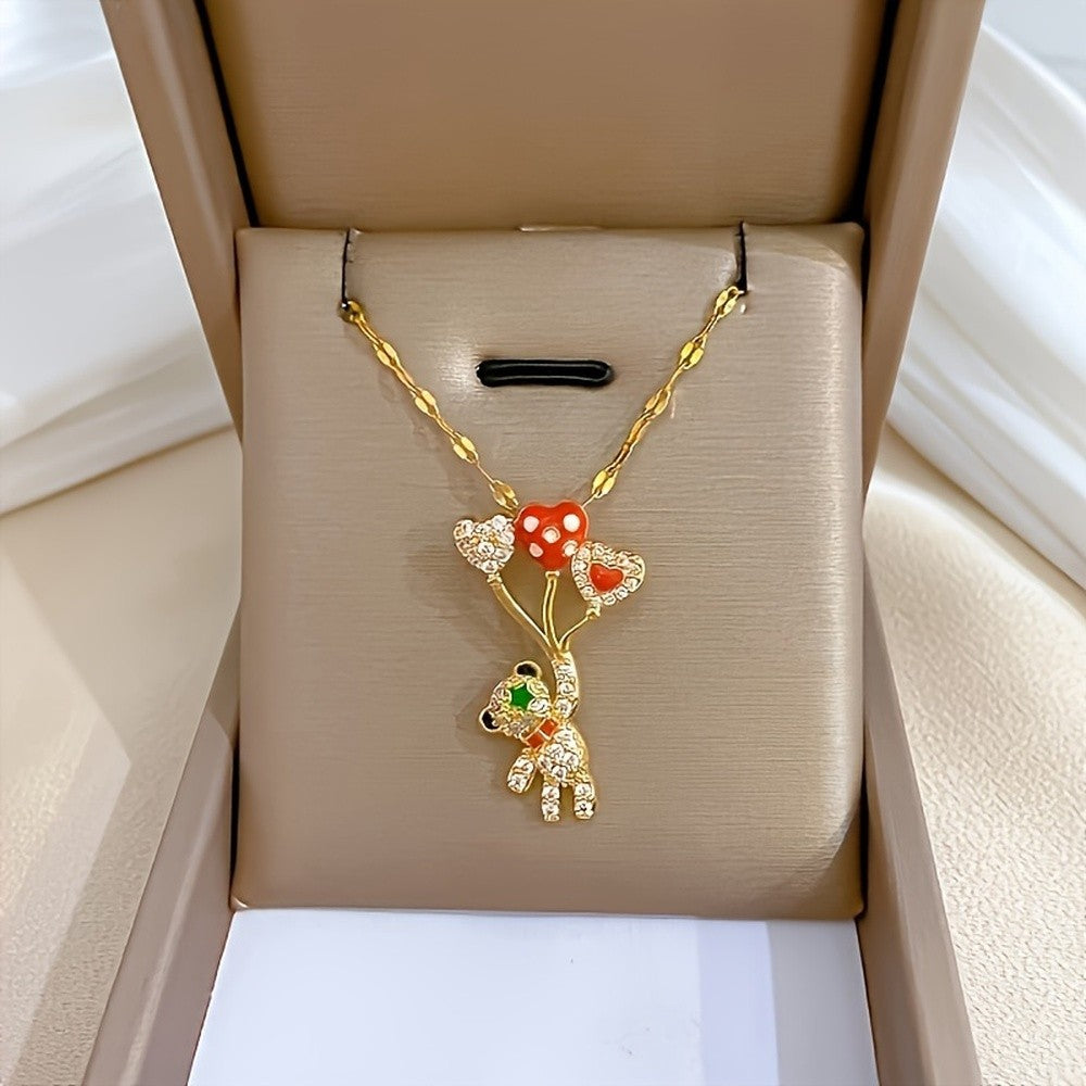 Gold Bear Balloon Rhinestone Necklace