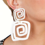 Geometric White Spiral Drop Earrings