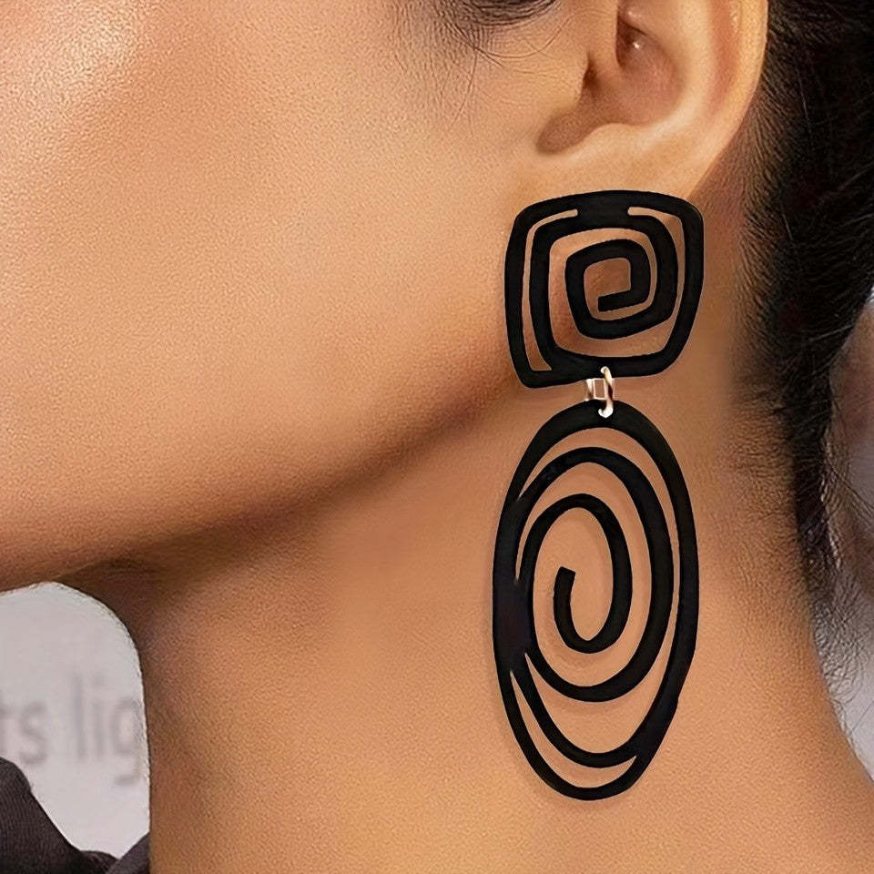 Geometric White Spiral Drop Earrings