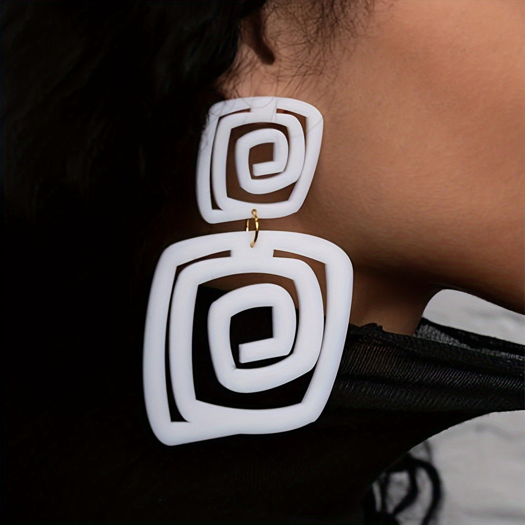 Geometric White Spiral Drop Earrings