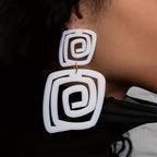 Geometric White Spiral Drop Earrings