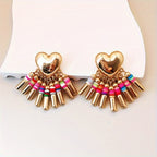 Boho Heart Tassel Drop Earrings
