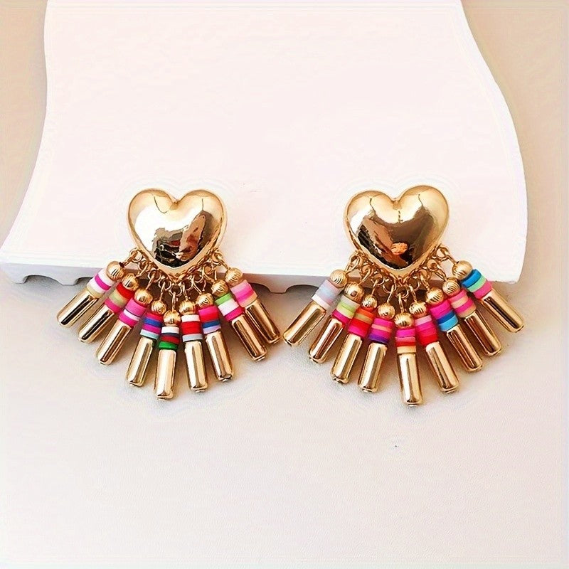 Boho Heart Tassel Drop Earrings
