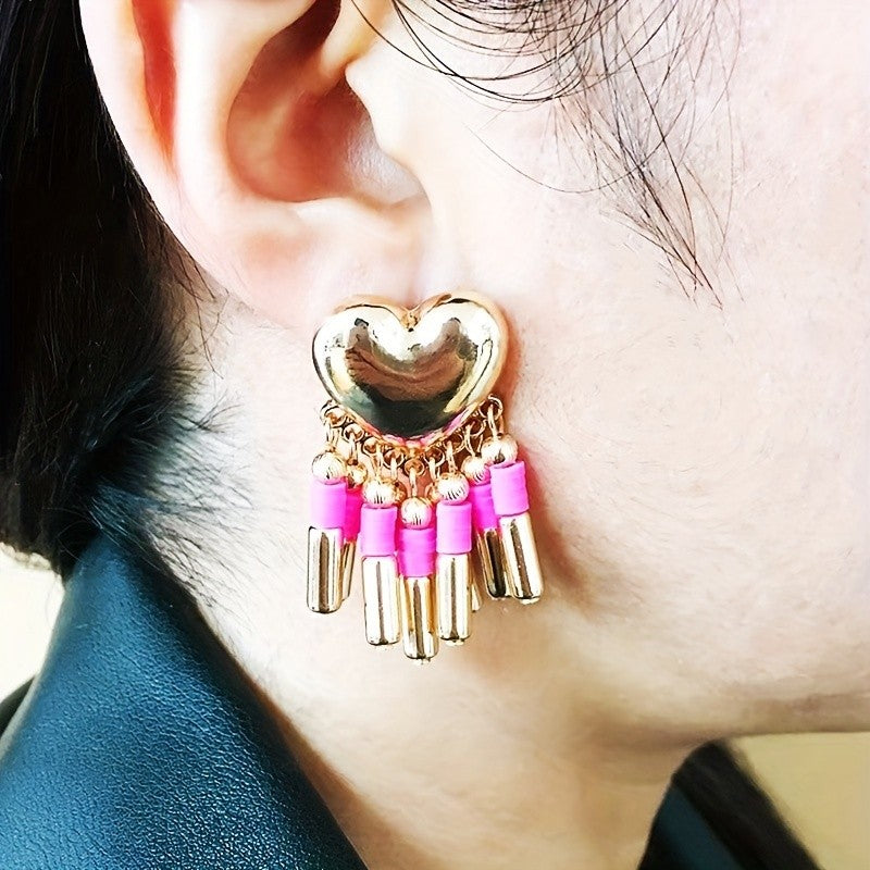 Boho Heart Tassel Drop Earrings