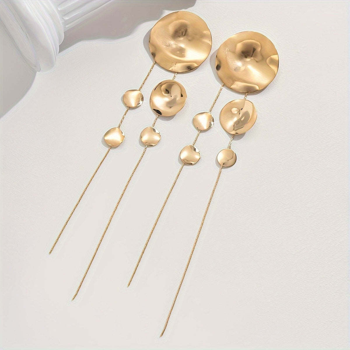 Asymmetric Gold Disc Drop Earrings